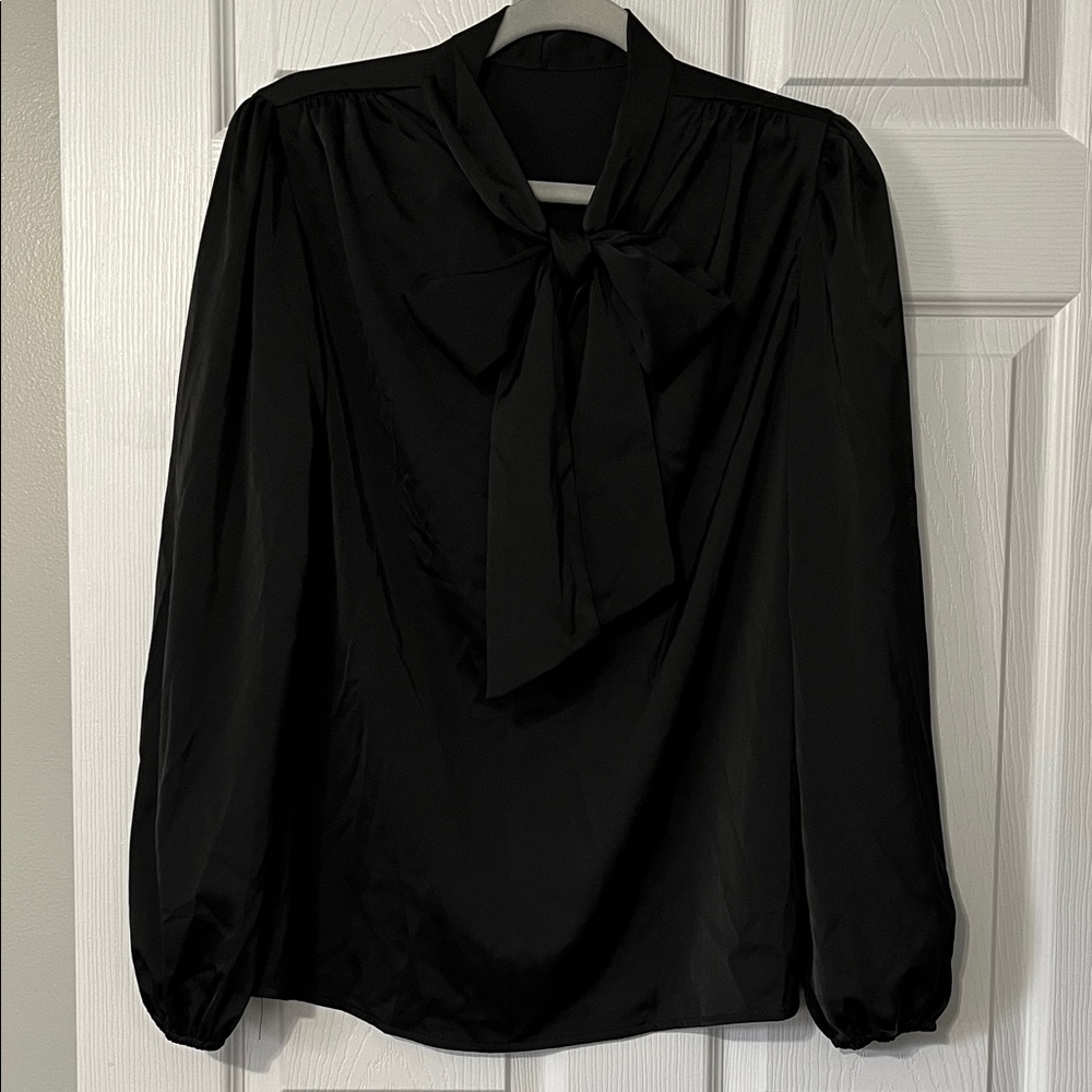 Black Satin Bowtie Blouse NWOT